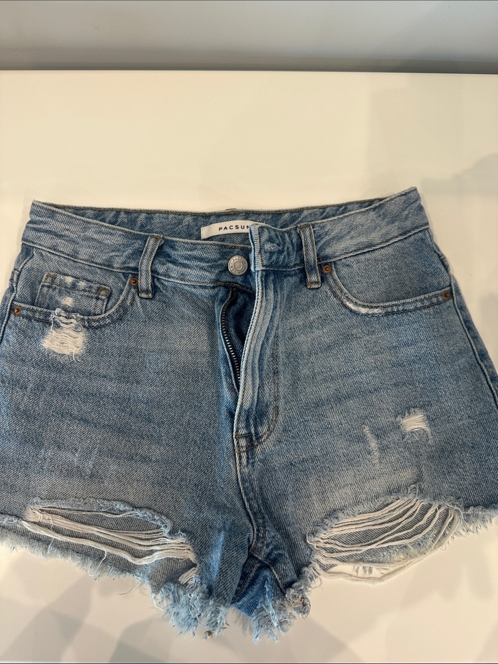 PacSun Light Blue Distressed High-Rise Denim Shorts